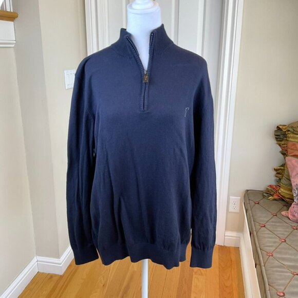 Golfino Sweater Men’s Wool Quarter Zip Long Sleeve in Navy Blue with Logo (44) - Picture 1 of 9